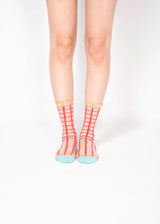 Grids with Polka Dots Sheer Socks - watermelon pink PAPERSELF