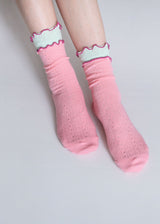 Women's Ruffle Trim Cotton Socks - Lightweight & Colorblock Happy Knits