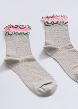 Women's Ruffle Trim Cotton Socks - Lightweight & Colorblock Happy Knits