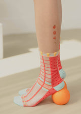 Grids with Polka Dots Sheer Socks - watermelon pink PAPERSELF