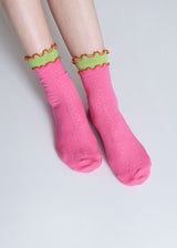 Women's Ruffle Trim Cotton Socks - Lightweight & Colorblock Happy Knits