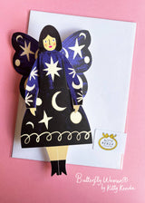 Butterfly Woman Sitting Greeting Card - Cosmic Kitty Kenda Papergoods