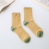 Women’s Cotton Waffle Crew Socks – Soft Bubble Texture