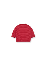 A red and white horizontally striped short-sleeve top, shown from the back against a plain white background.