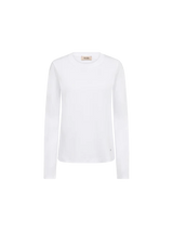 A white long-sleeve crewneck top displayed on a clean white background.