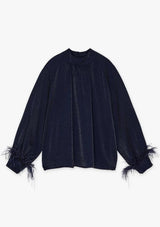 Dark Navy Feather Trim Blouse | Shays | CKS Blouse CKS