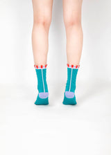 Grids with Polka Dots Sheer Socks - Teal green PAPERSELF