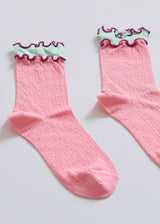 Women's Ruffle Trim Cotton Socks - Lightweight & Colorblock Happy Knits