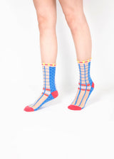 Grids with Polka Dots Sheer Socks - Blue PAPERSELF