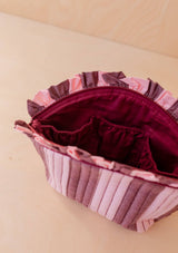 Cotton Wash Bag in Pink & Burgundy Stripe