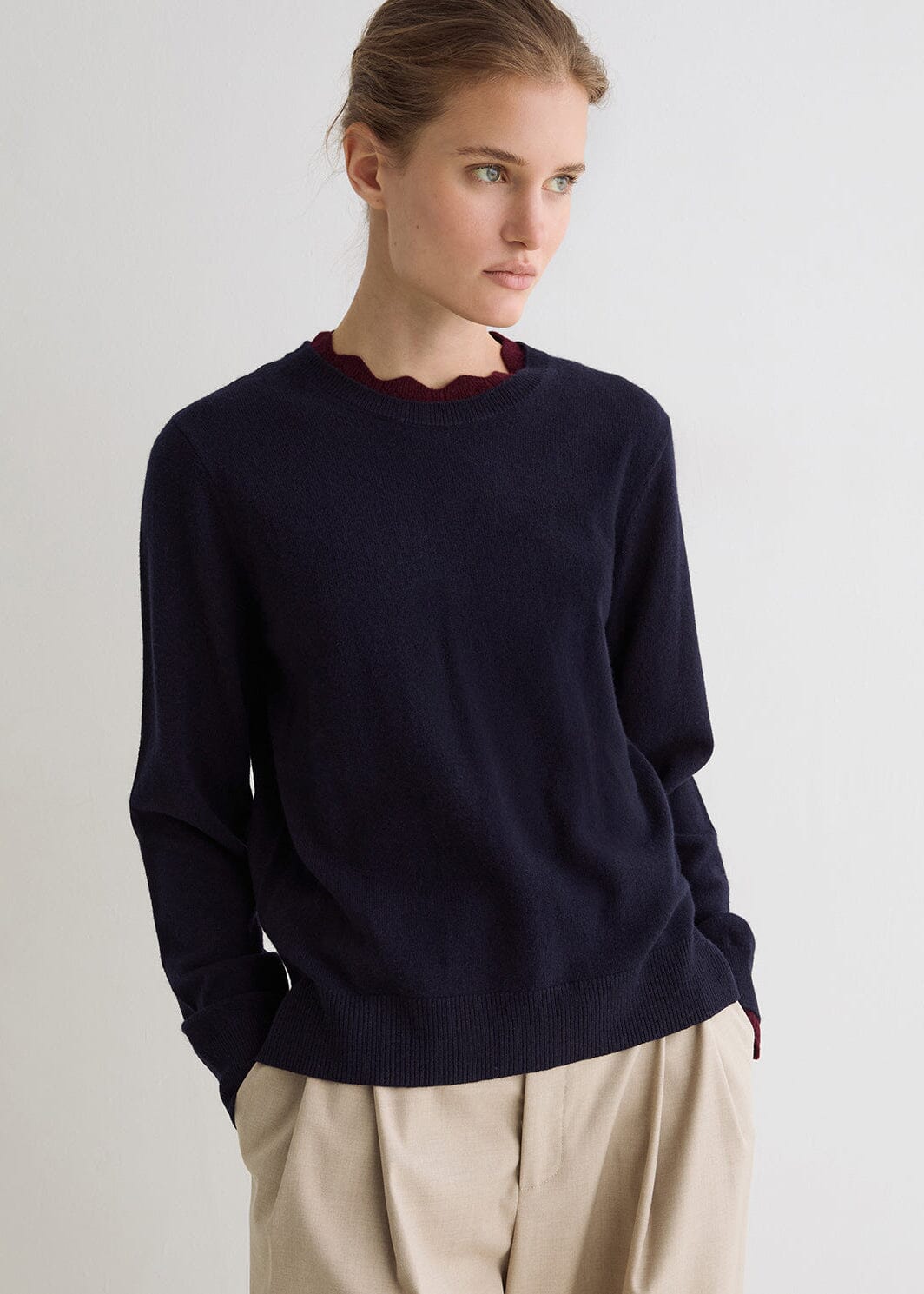 Cashmere Blend Navy Bordeaux Jumper | 45513 | Yerse Jumper Yerse