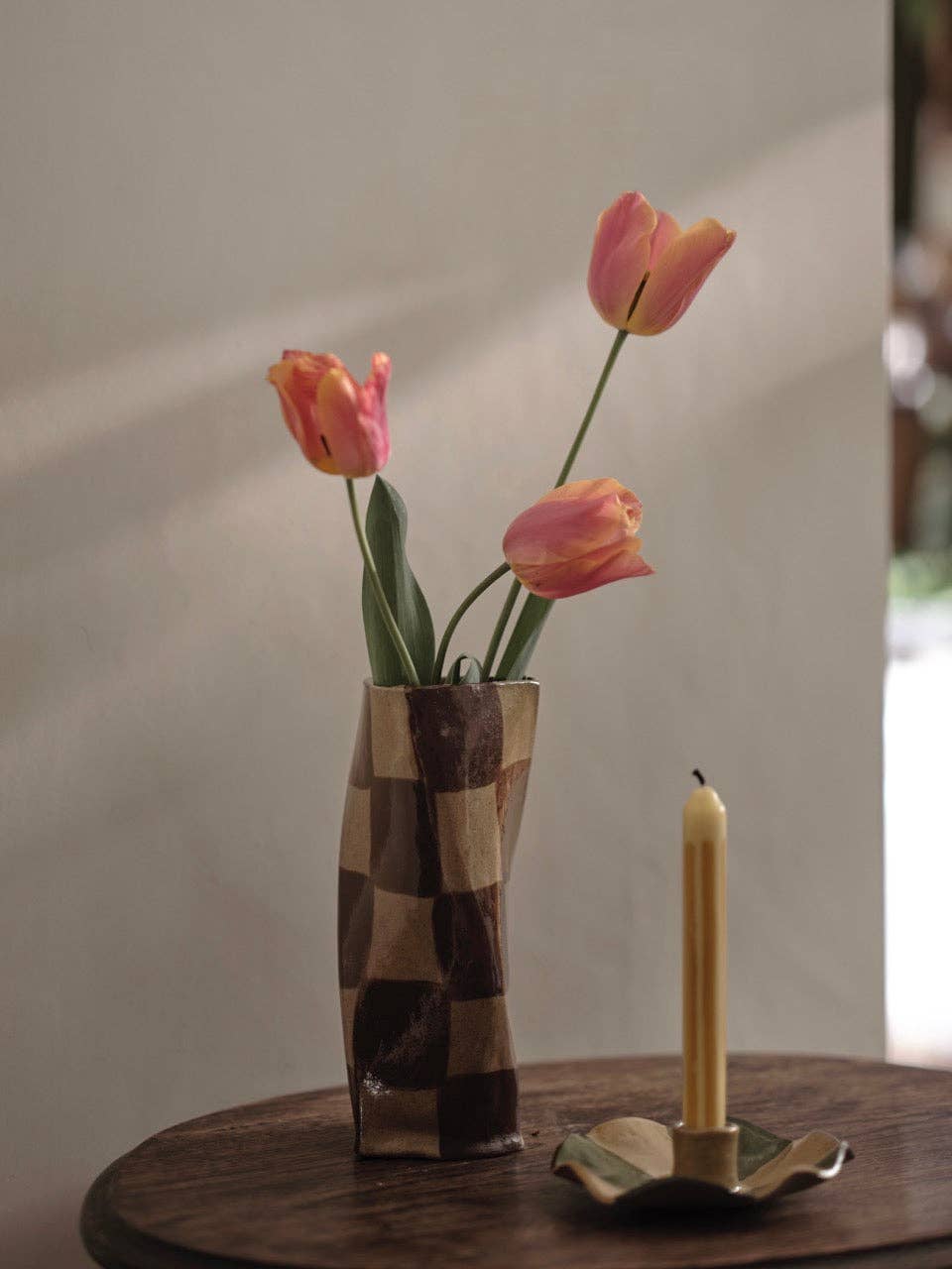Chocolate Brown Check Twist Vase Rosie Gore