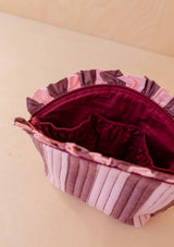 Cotton Wash Bag in Pink & Burgundy Stripe Makeup Bag TBCo