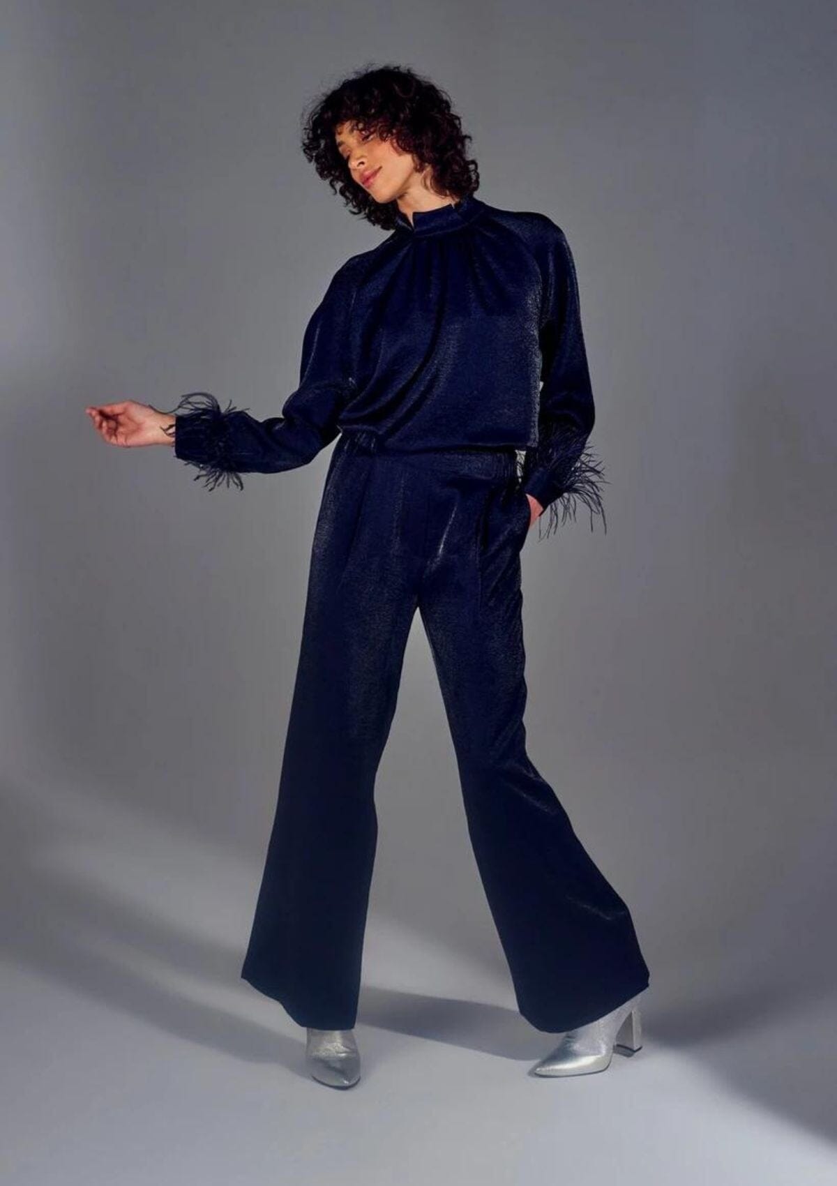 Dark Navy Feather Trim Blouse | Shays | CKS Blouse CKS