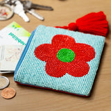 Helio Ferretti Purse Floral Red Flower Beaded Pouch Oli Olsen