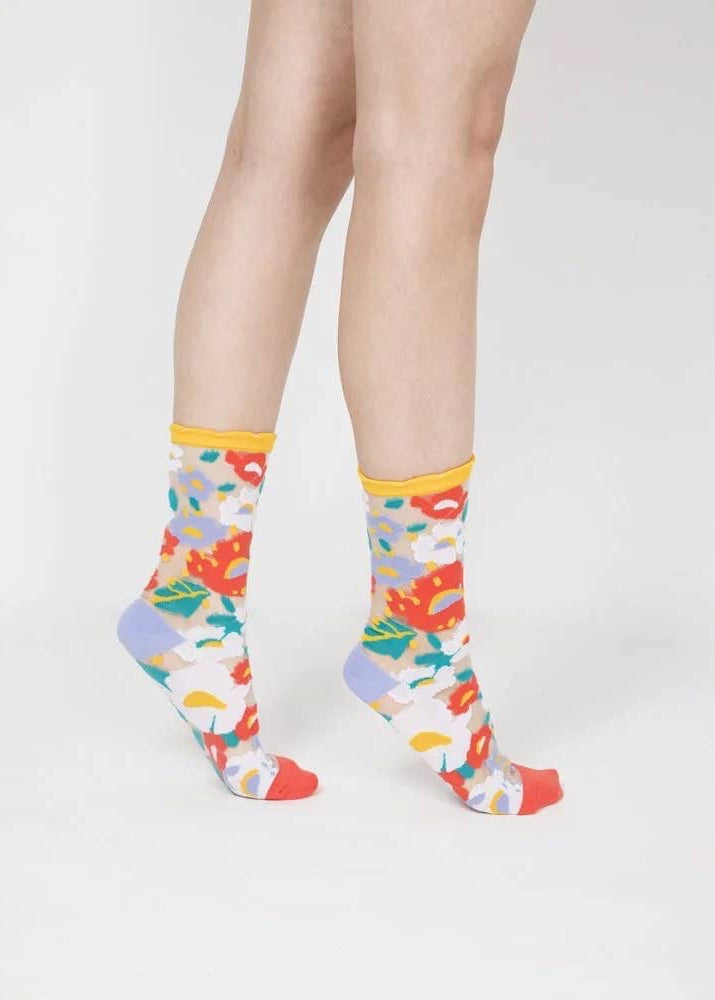 Flower Garden Sheer Socks - Yellow PAPERSELF
