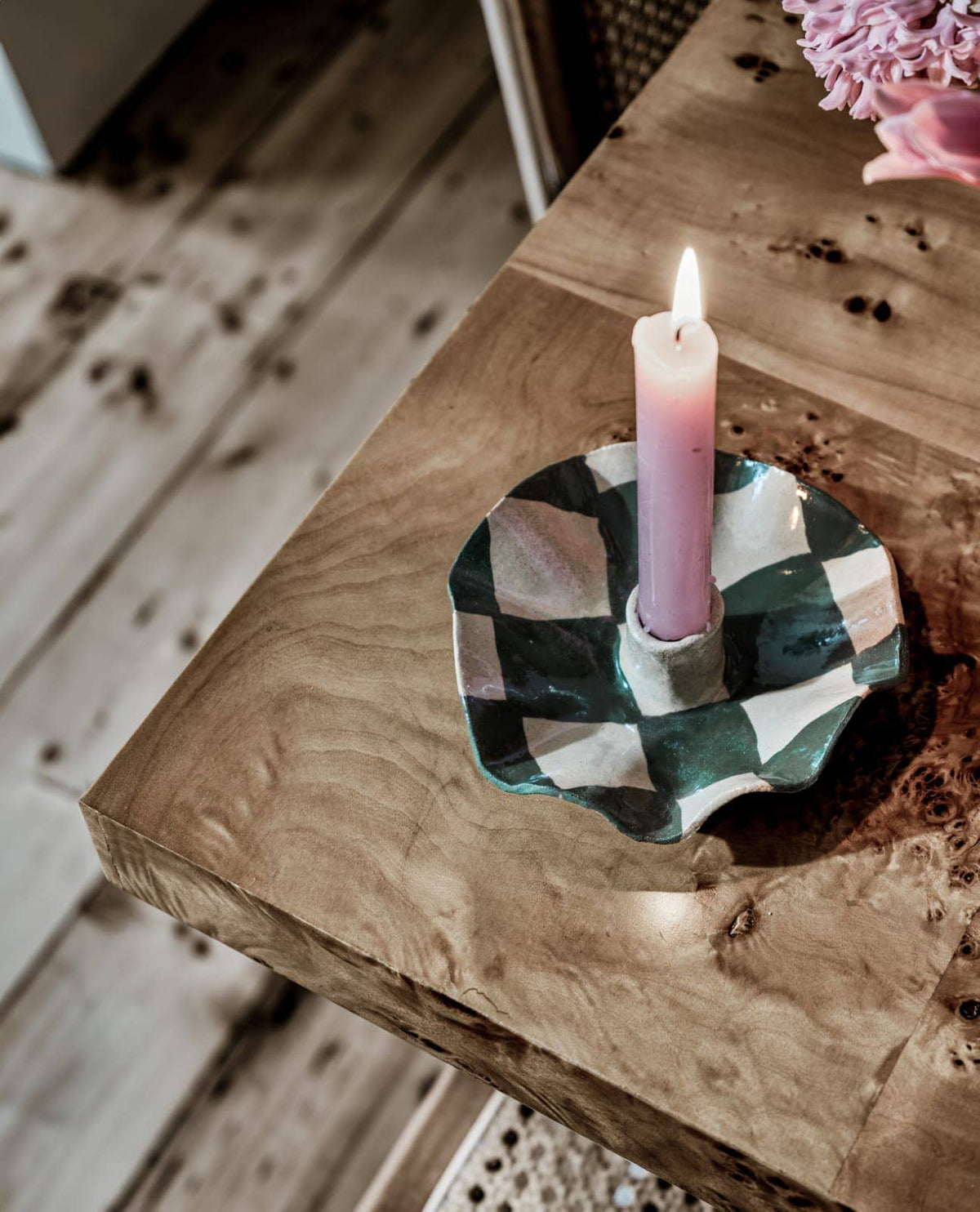 Green Checked Scalloped Candle Holders Rosie Gore