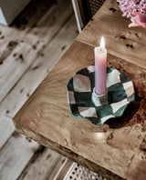 Green Checked Scalloped Candle Holders Rosie Gore
