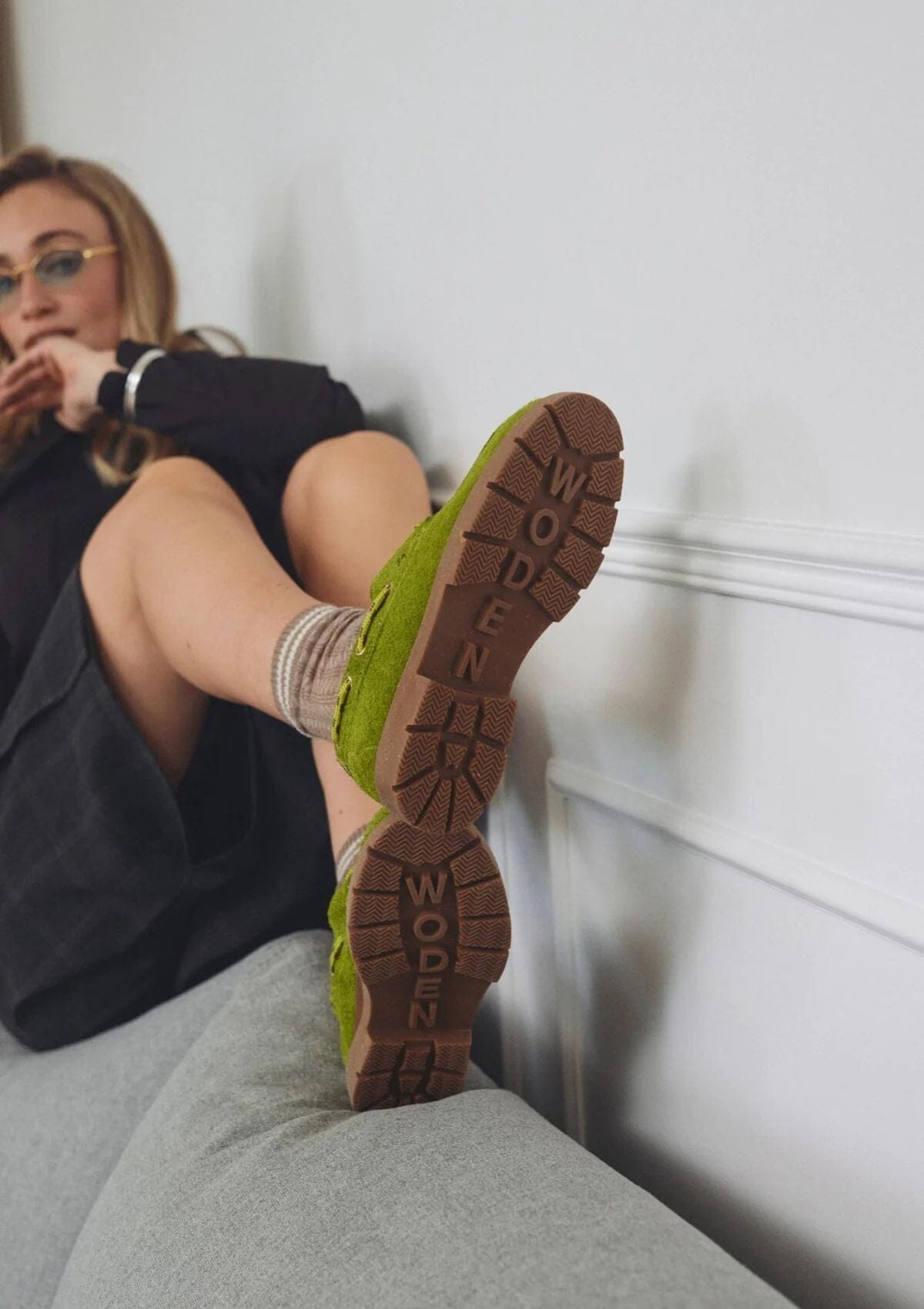Johanne Boat Shoe | Bambus Green | Woden Trainers wide