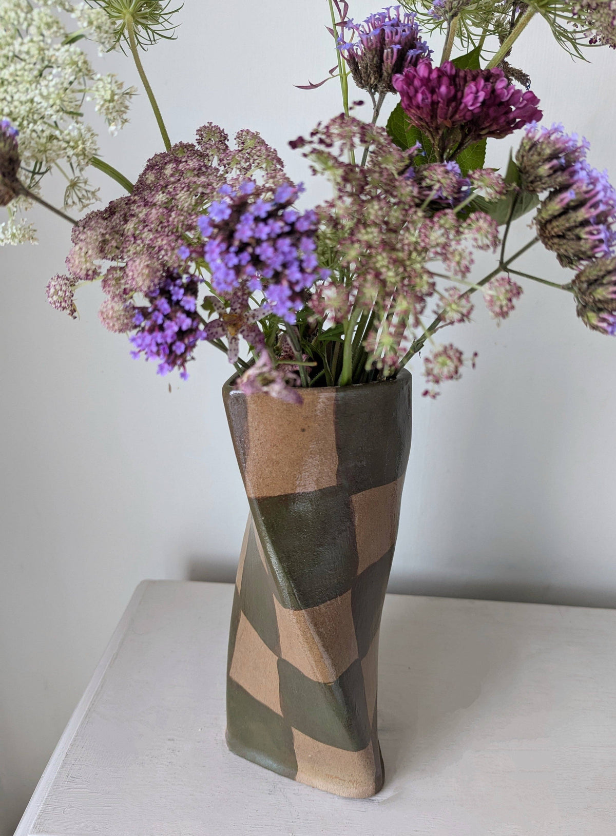 Smokey Olive Check Twist Vase Rosie Gore