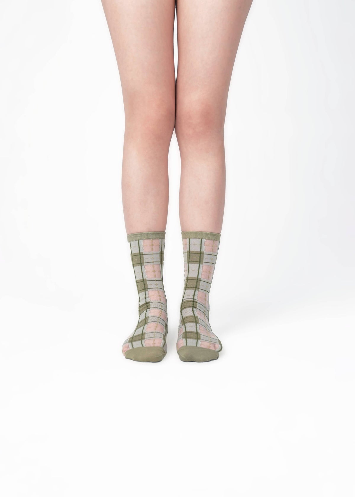Tartan Sheer Socks - Sage Green PAPERSELF