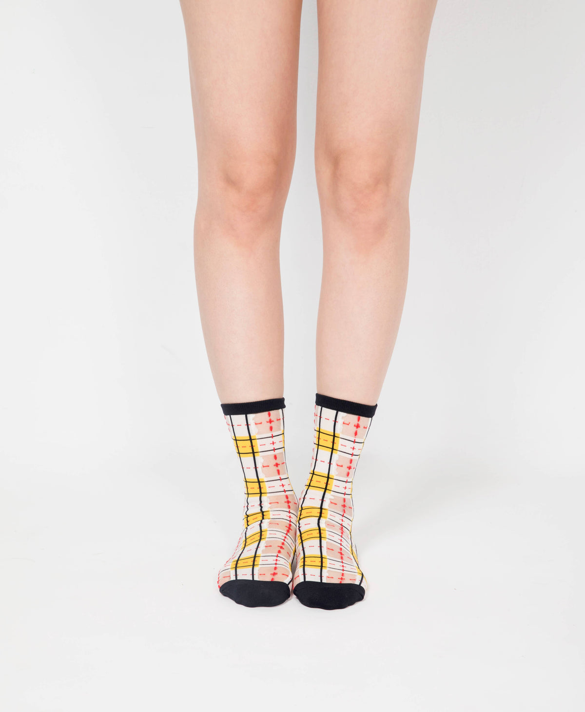 Tartan Sheer Socks - Yellow and Black PAPERSELF