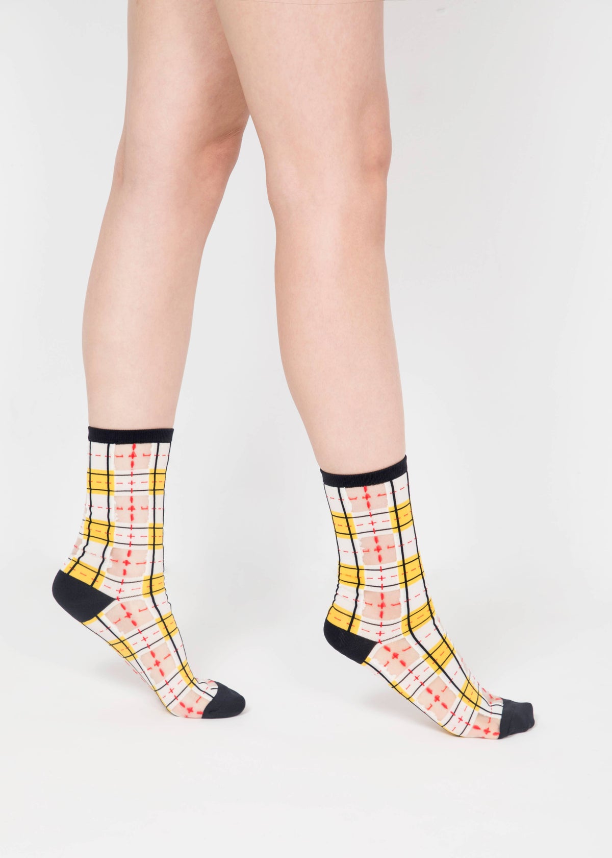 Tartan Sheer Socks - Yellow and Black PAPERSELF