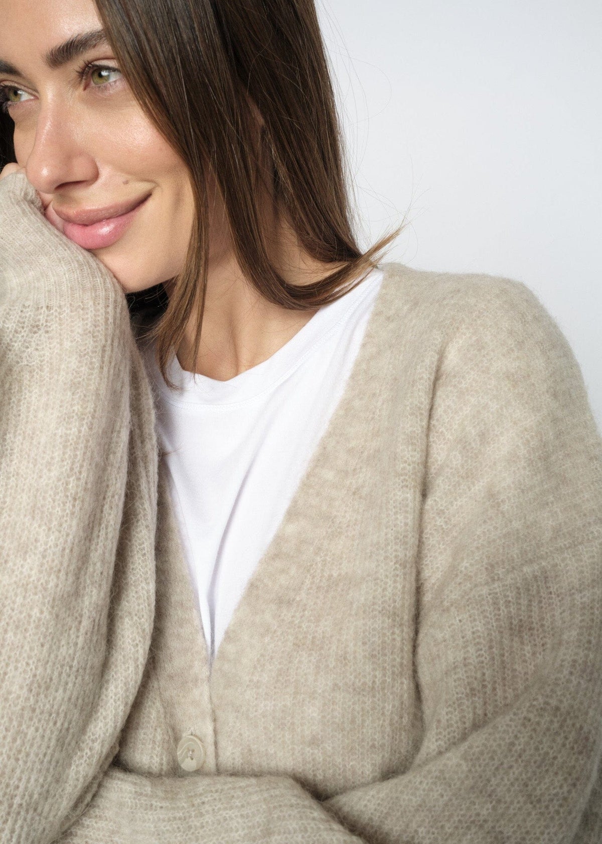 Thora V-Neck Knit Cardigan | Feather Gray | Mos Mosh Cardigan MOS MOSH