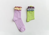 Women’s Colorblock Cotton Socks – Lightweight Ruffle Trim Happy Knits