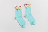 Women’s Colorblock Cotton Socks – Lightweight Ruffle Trim Happy Knits