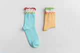 Women’s Colorblock Cotton Socks – Lightweight Ruffle Trim Happy Knits