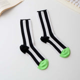 Women’s Cotton Striped Crew Socks – Contrast Toe Socks Happy Knits