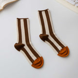 Women’s Cotton Striped Crew Socks – Contrast Toe Socks Happy Knits