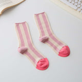 Women’s Cotton Striped Crew Socks – Contrast Toe Socks Happy Knits