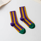 Women’s Cotton Striped Crew Socks – Contrast Toe Socks Happy Knits