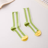 Women’s Cotton Striped Crew Socks – Contrast Toe Socks Happy Knits