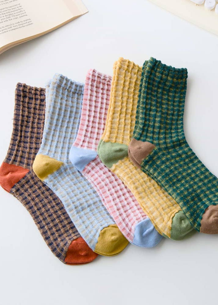 Women’s Cotton Waffle Crew Socks – Soft Bubble Texture Socks Happy Knits