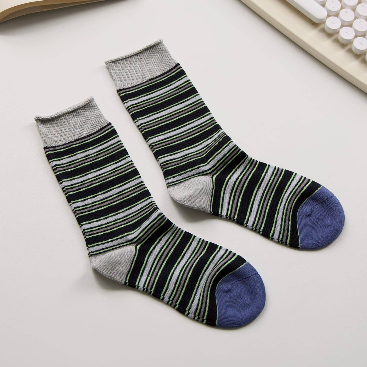 Women’s Vintage Striped Cotton Crew Socks – Autumn Style Happy Knits