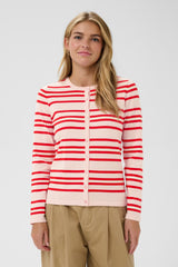 women's pink and red stripe cardigan