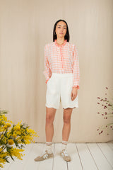 women's white shorts with scallop hem