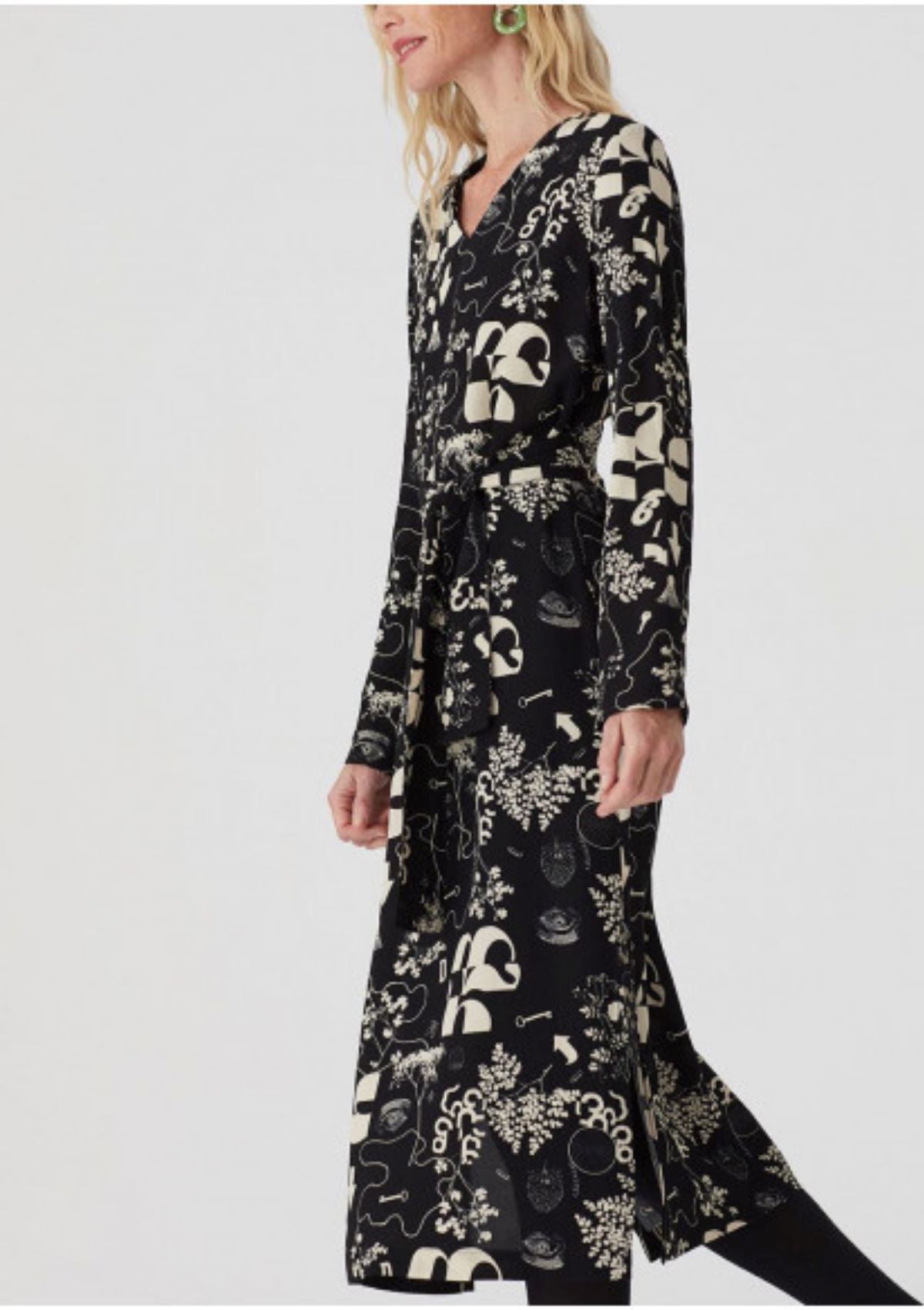 Black & White Tie Waisted Midi Dress | Melting Pot Print | Nice Things Dress Nice Things