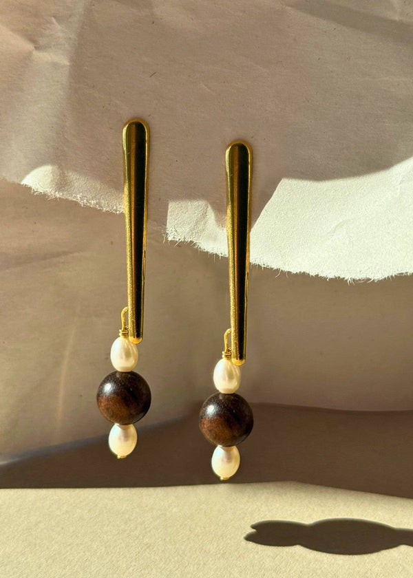 Pearl & Wood Studs A Weathered Penny Jewellery