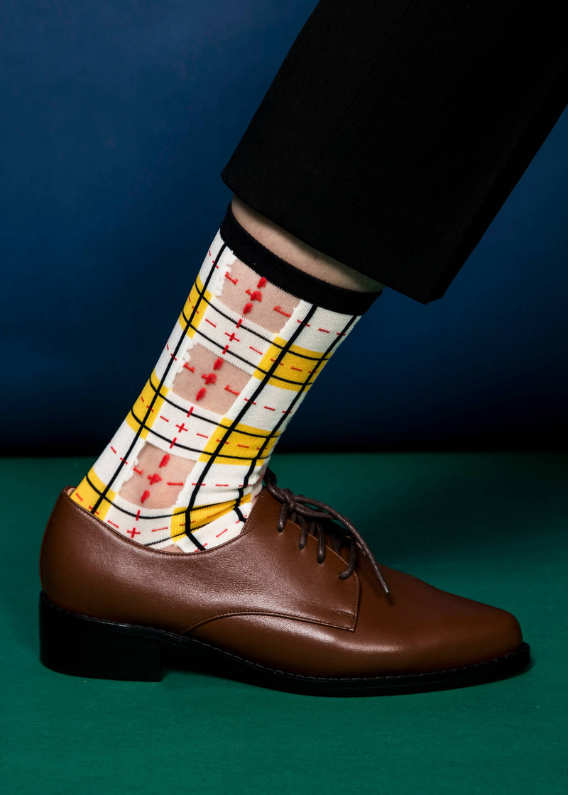 Tartan Sheer Socks - Yellow and Black PAPERSELF