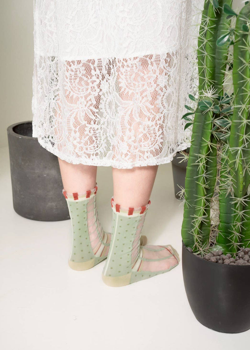 Polka Dot & Grid Sheer Socks - Frosted Mint Socks PAPERSELF