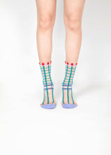 Grids with Polka Dots Sheer Socks - Teal green PAPERSELF