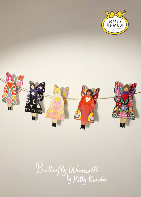 Butterfly Woman Sitting Greeting Card - Cosmic Kitty Kenda Papergoods