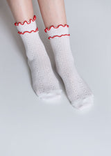 Women's Ruffle Trim Cotton Socks - Lightweight & Colorblock Happy Knits