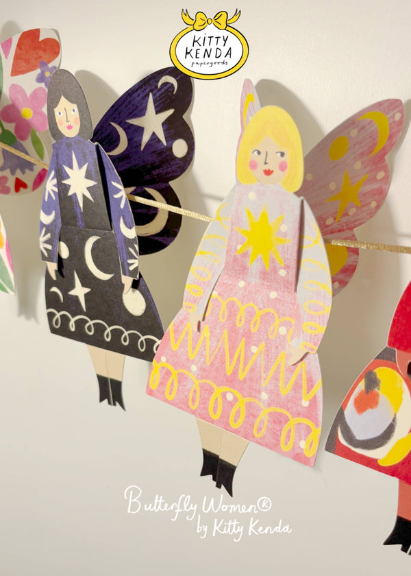 Butterfly Woman Sitting Greeting Card - Stardust Kitty Kenda Papergoods