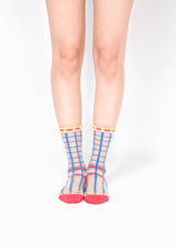 Grids with Polka Dots Sheer Socks - Blue PAPERSELF