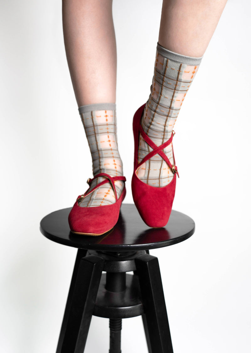 Tartan Sheer Socks - Dove Gray PAPERSELF